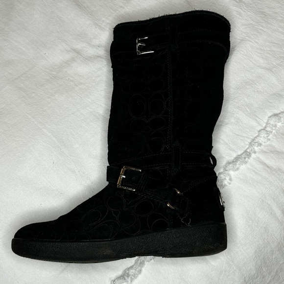 Coach Thelma Black Signature Embossed Suede Boots size 8 in good condition sexy - Picture 11 of 16